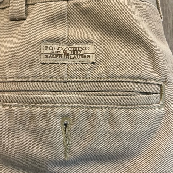 Polo Ralph Lauren Polo Chino Pants Mens 35x30 (Hemmed) Khaki Tan Pleated Cotton - Picture 2 of 10